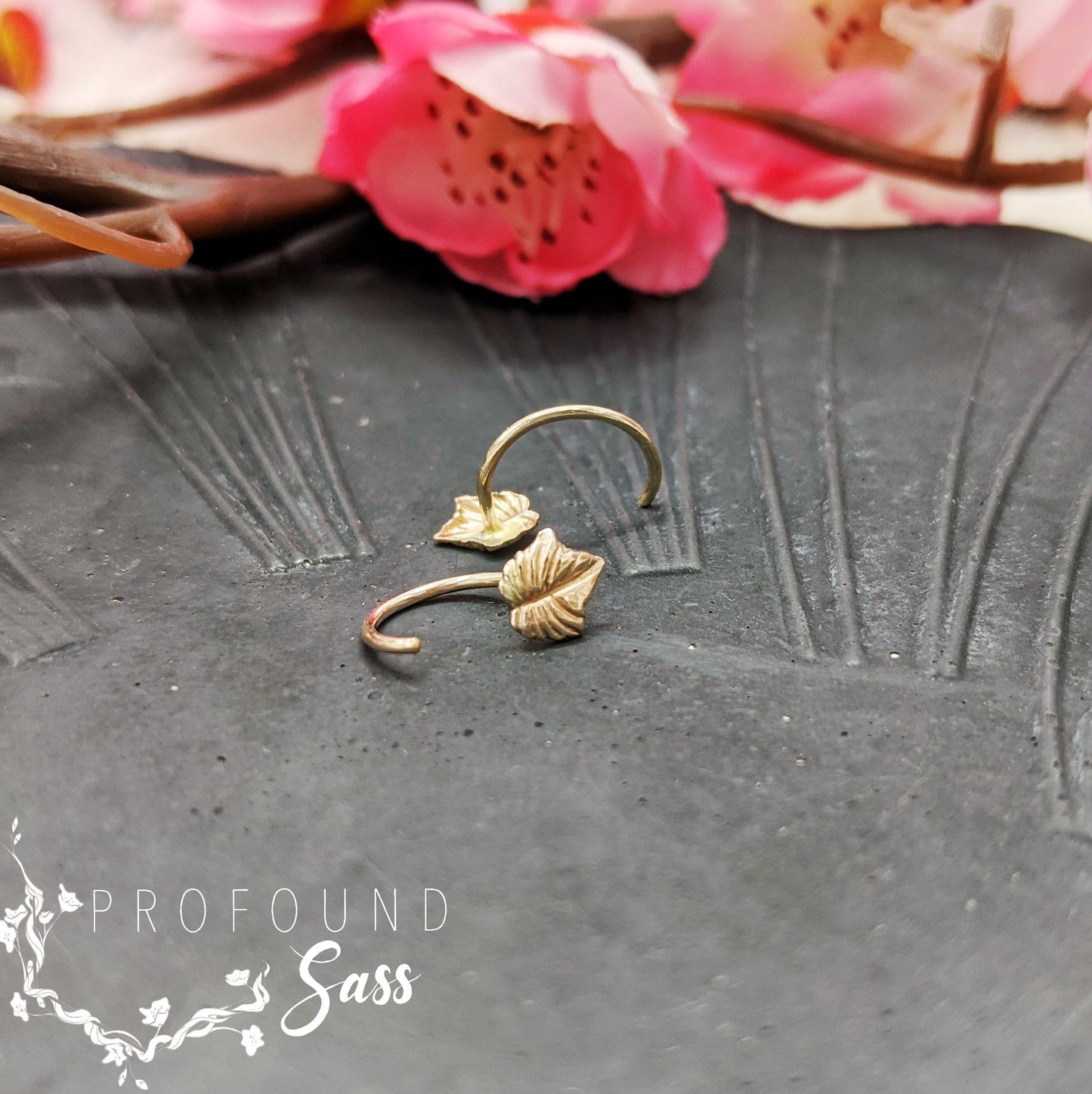 Ivy Leaf Stud Hugger Hoop Earring